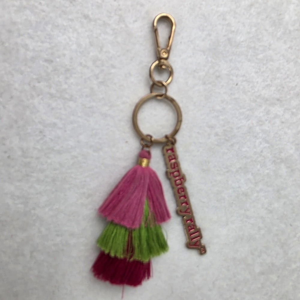 Raspberry Rally Cookie Tassel Keychain Gold Tone Bag Charm Pink Green